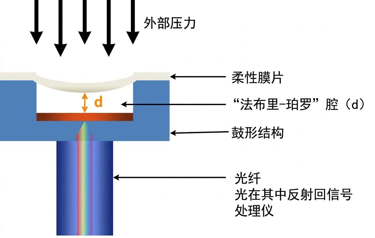 光纤压力传感器工作原理示意图